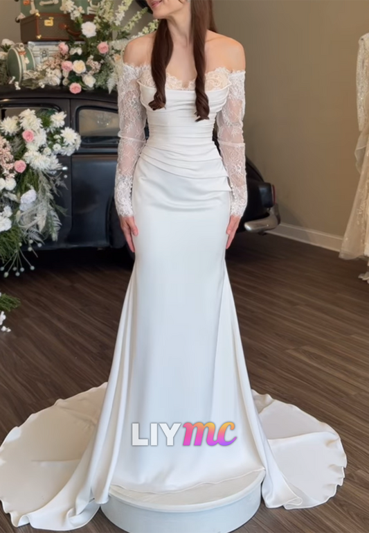 Sweetheart Long Sleeves Lace Appliques Mermaid Wedding Dress