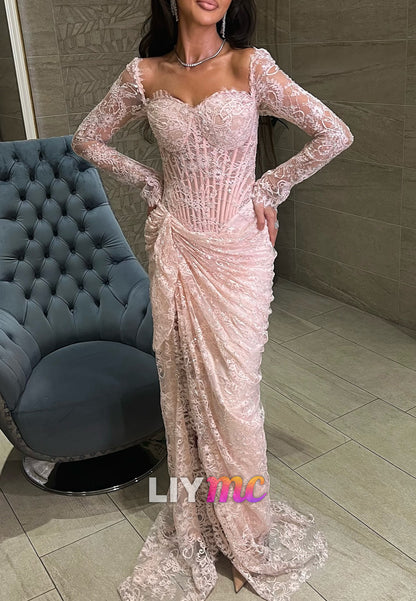 Sweetheart Long Sleeves Lace Appliques Sheath Evening Dress