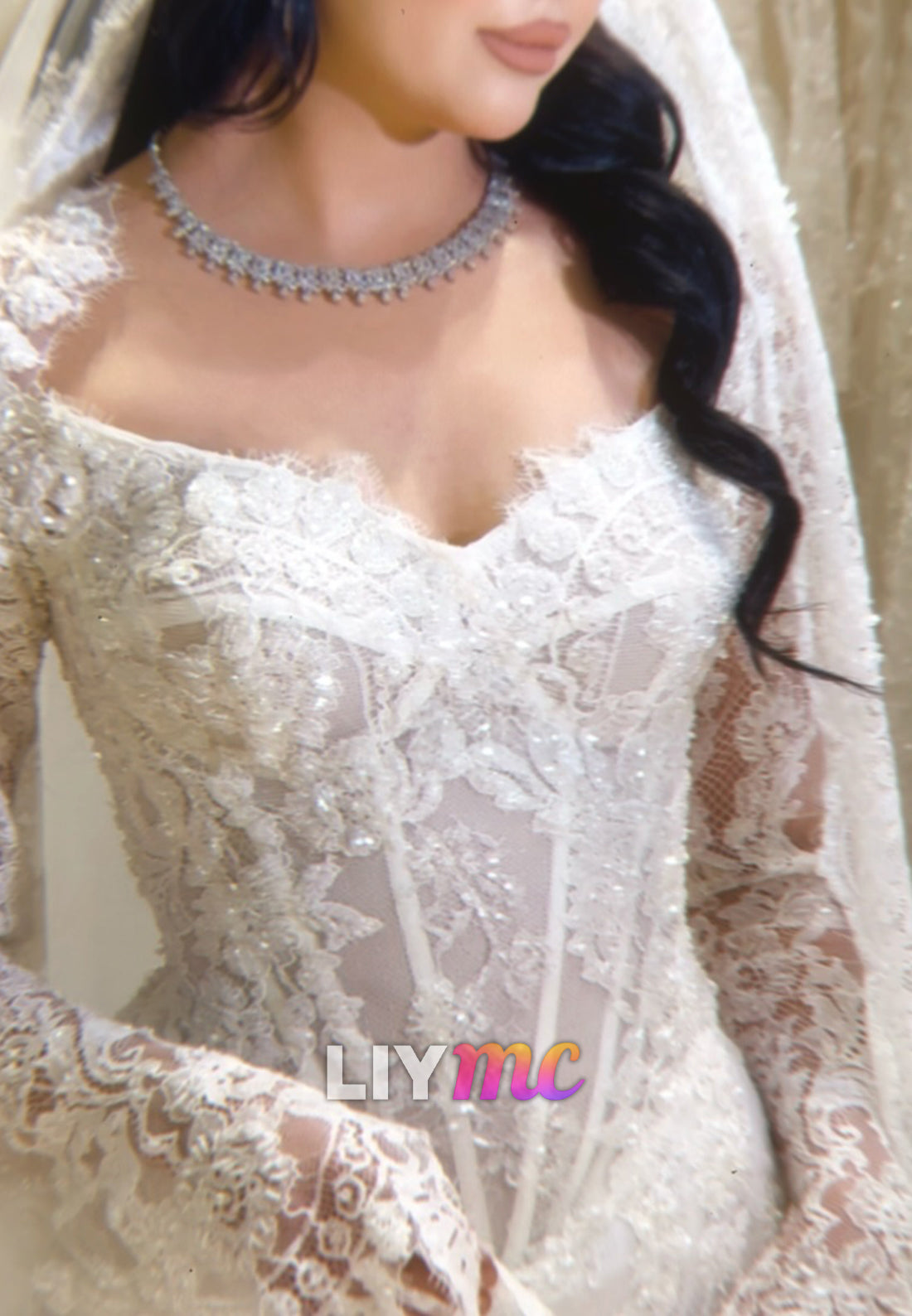 Sweetheart Long Sleeves Lace Appliques Sheath Wedding Dress