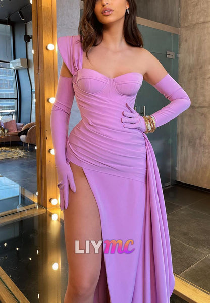Sweetheart Long Sleeves Pleated Sheath Evening Dress
