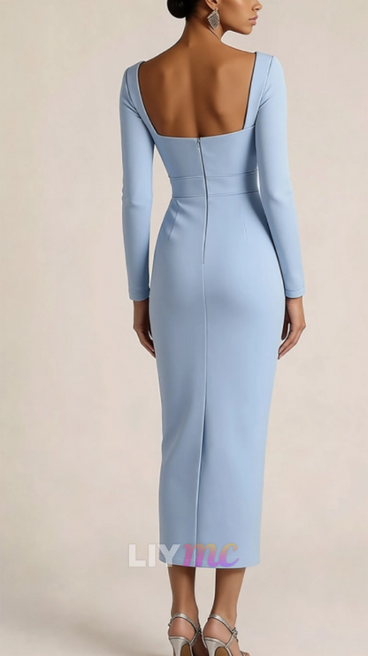 Sweetheart Long Sleeves Ruffles Sheath Wedding Guest Dress