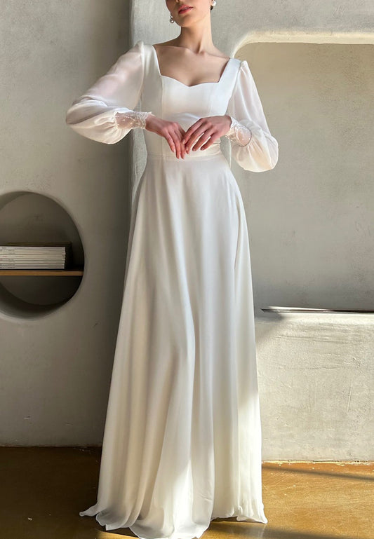 Sweetheart Long Sleeves Sleek A-Line Simple Wedding Dress