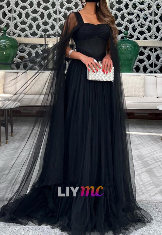 Sweetheart Long Sleeves Tulle A-Line Evening Dress
