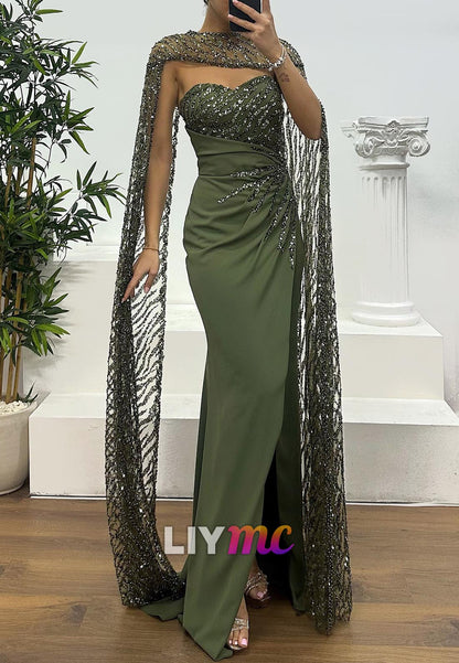 Sweetheart Long Slevees Beaded Embroidery Sheath Evening Dress