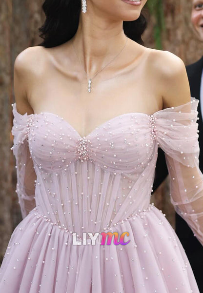 Sweetheart Pearl Pleated A-Line Evening Dress