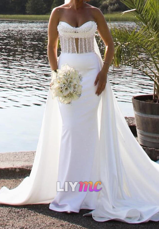 Sweetheart Pearl Sleeveless Mermaid Wedding Dress