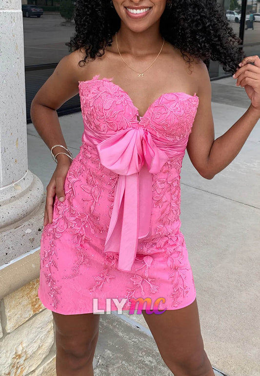 Sweetheart Pink Bodycon Short Homecoming Dress with Appliques