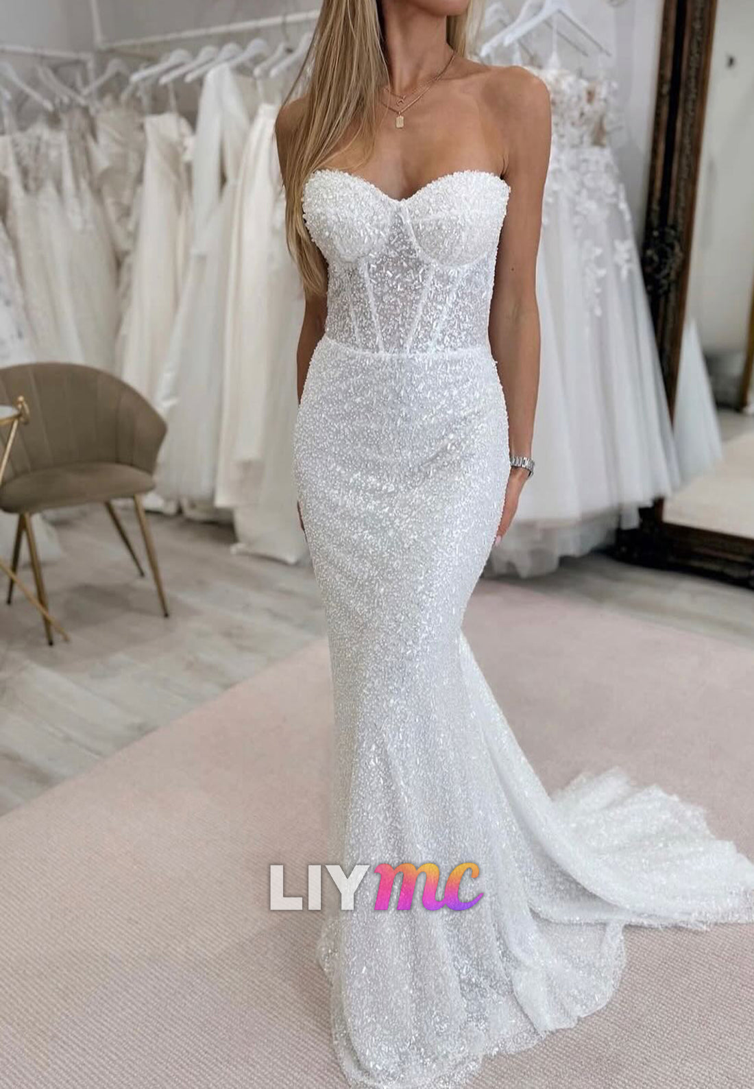 Sweetheart Pleated Beaded Embroidery Mermaid Wedding Dress