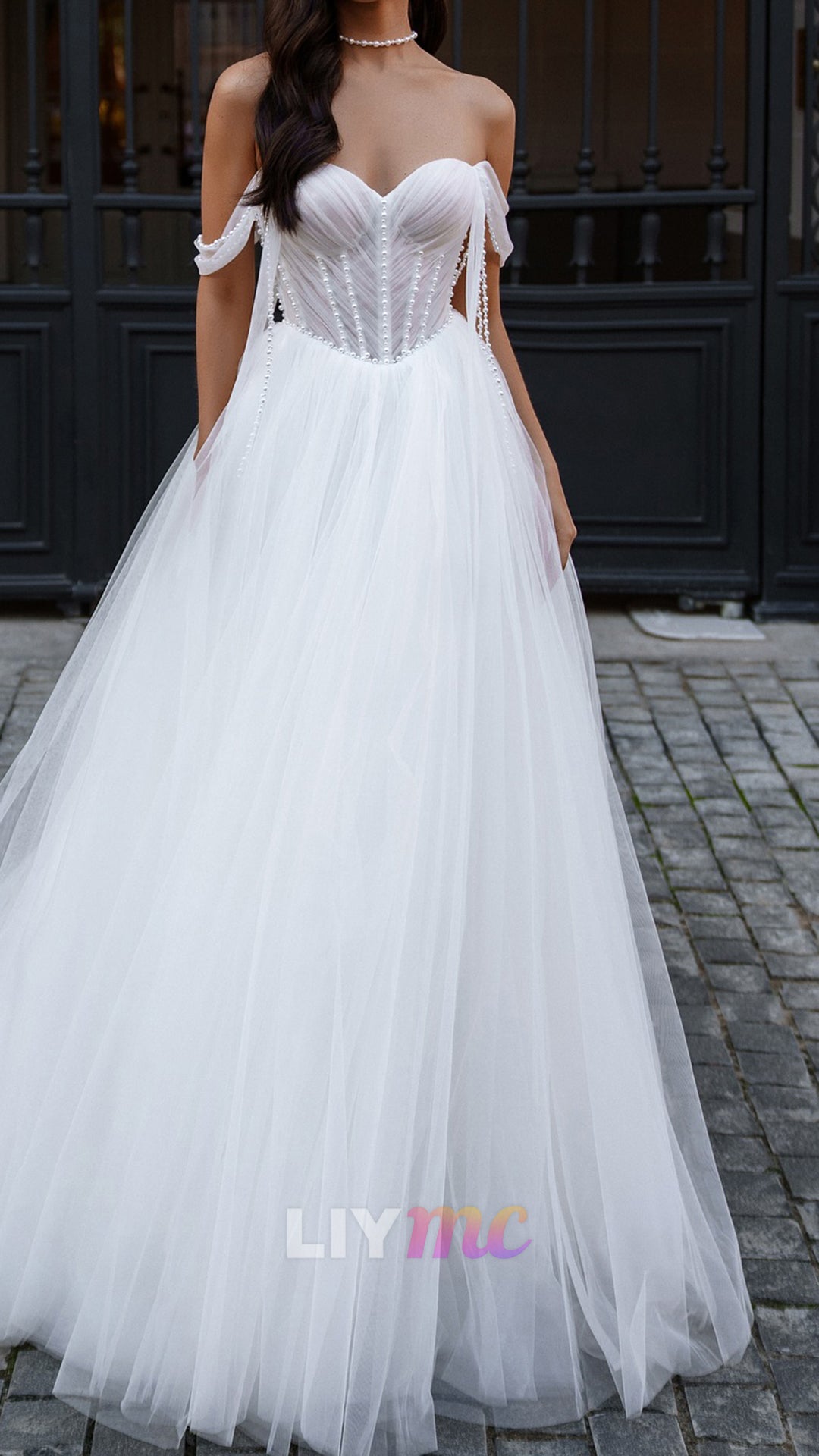 Sweetheart Pleated Pearl Tulle A-Line Wedding Dress