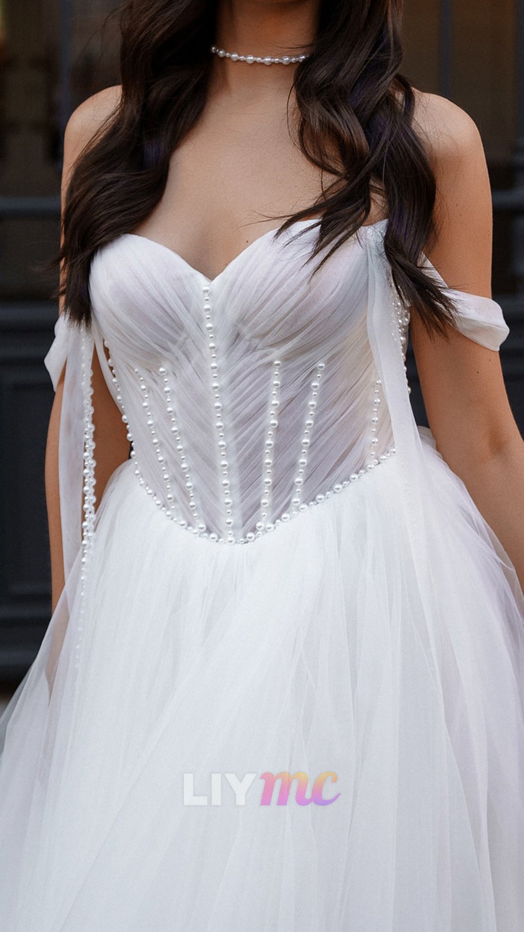 Sweetheart Pleated Pearl Tulle A-Line Wedding Dress