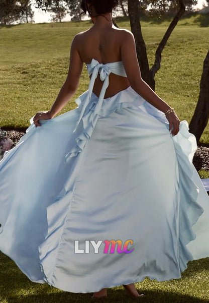 Sweetheart Pleated Ruffles Sleek A-Line Evening Dress