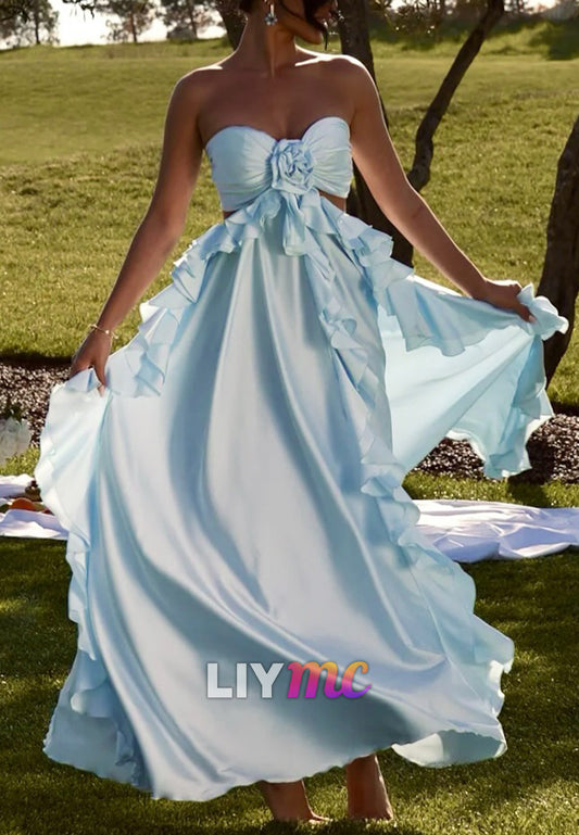 Sweetheart Pleated Ruffles Sleek A-Line Evening Dress