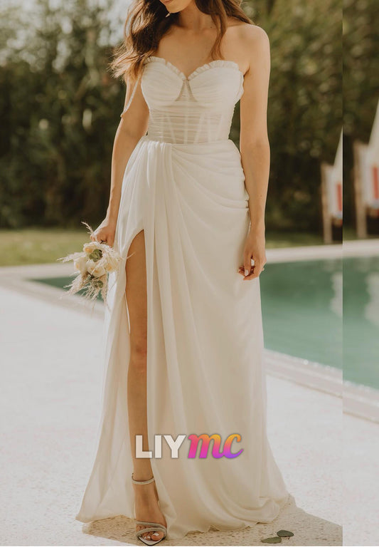 Sweetheart Pleated Side Slit Sheath Beach Wedding Dress
