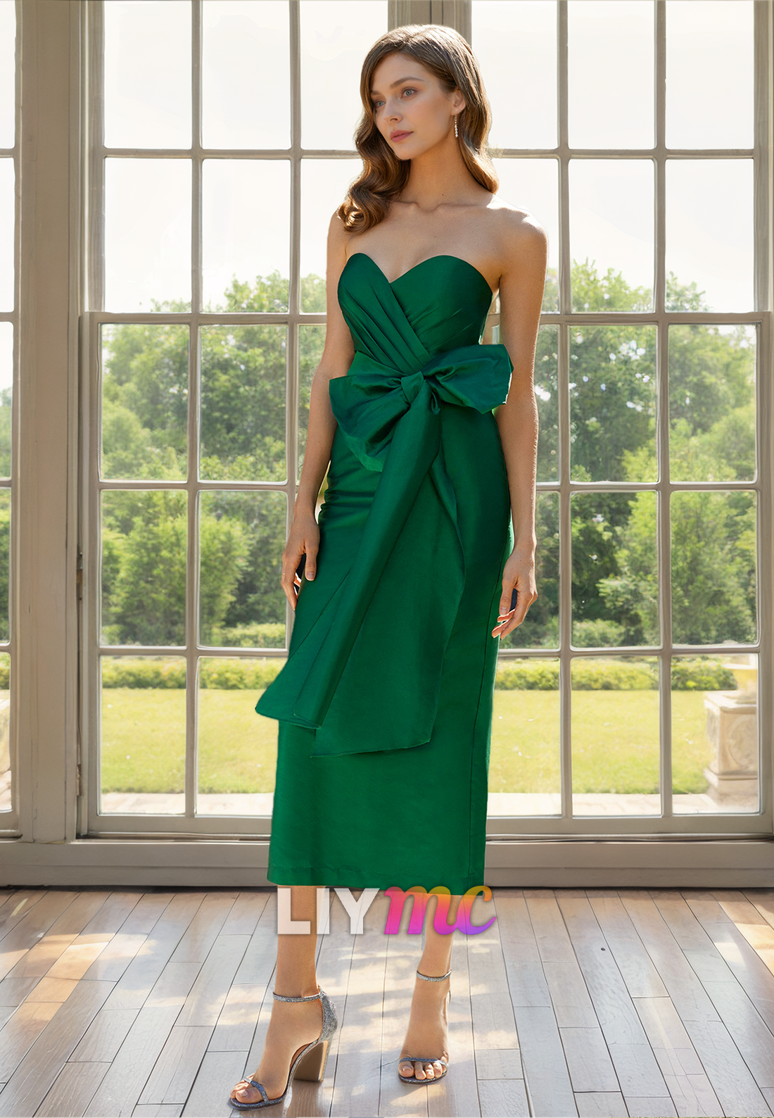 M1292 - Sweetheart Sleeveless Ruched Bowknots Sleek Satin Mother of Bride Dress Cocktail Dress