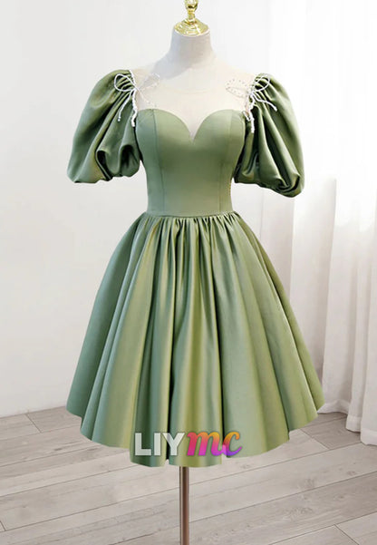 Sweetheart Puff Sleeves Pleated A-Line Party Homecoming Dress