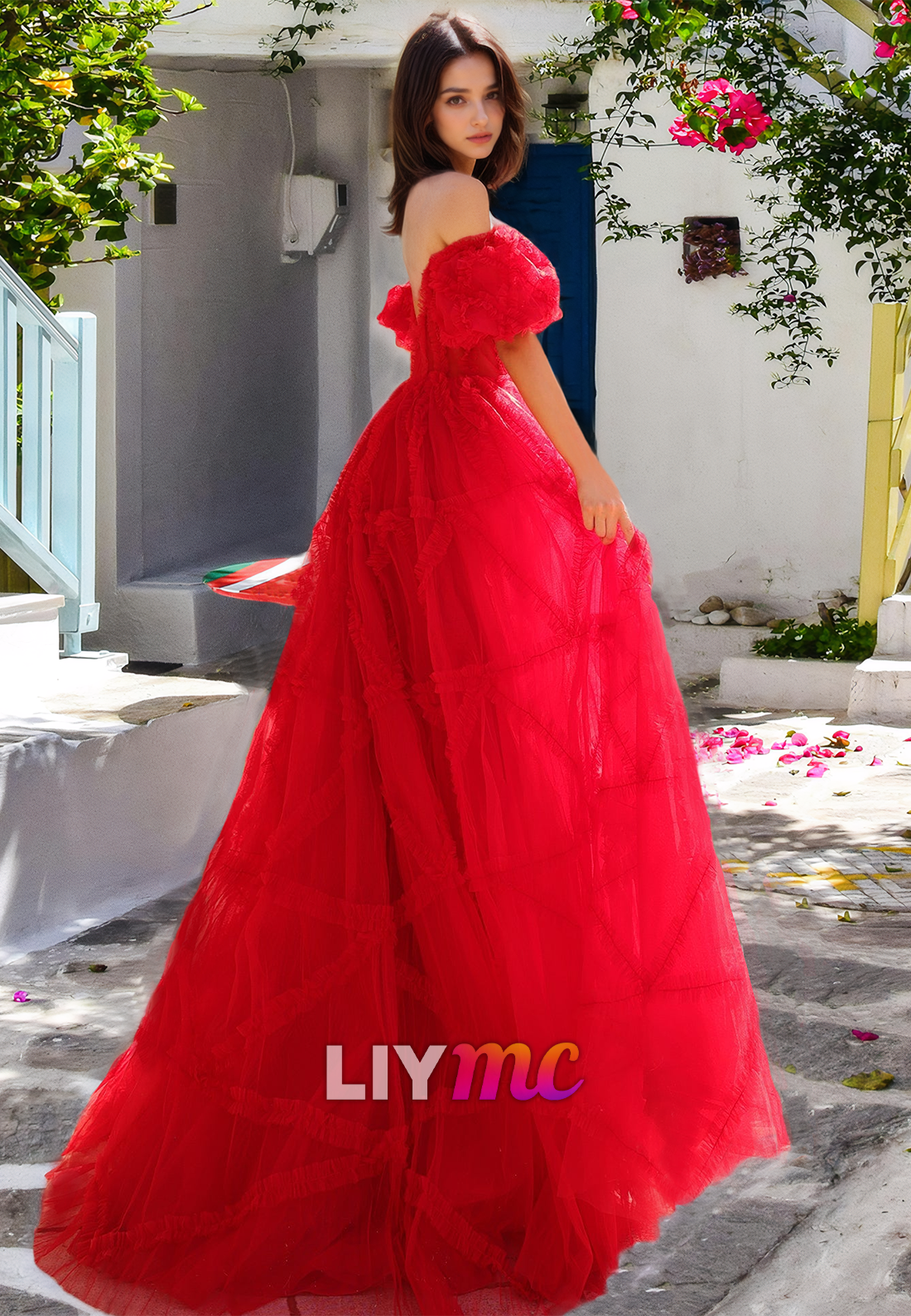 Sweetheart Puff Sleeves Tulle A-Line Pretty Prom Dress