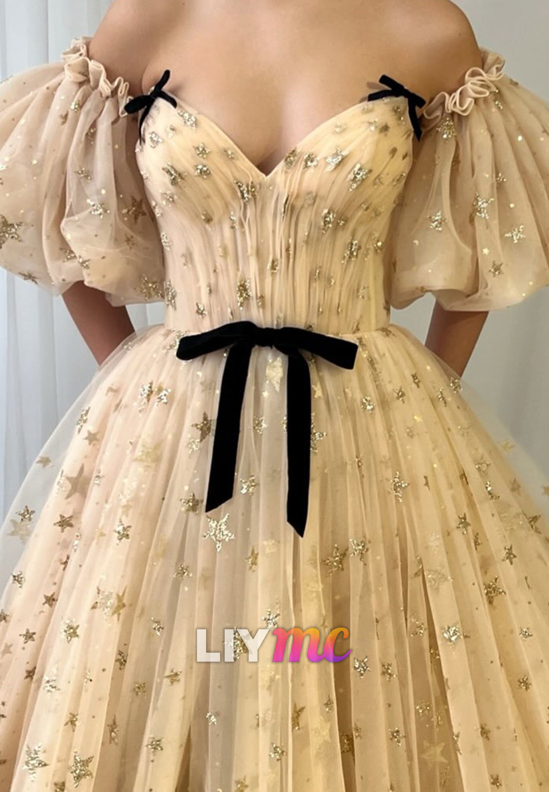 Sweetheart Puff Sleeves Tulle A-Line Prom Dress