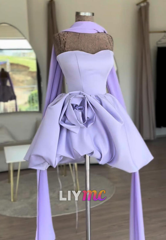 Sweetheart Ruched 3D Floral A-Line Party Homecoming Dress