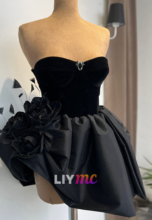 Sweetheart Ruched Floral Embellished A-Line Party Homecoming Dress