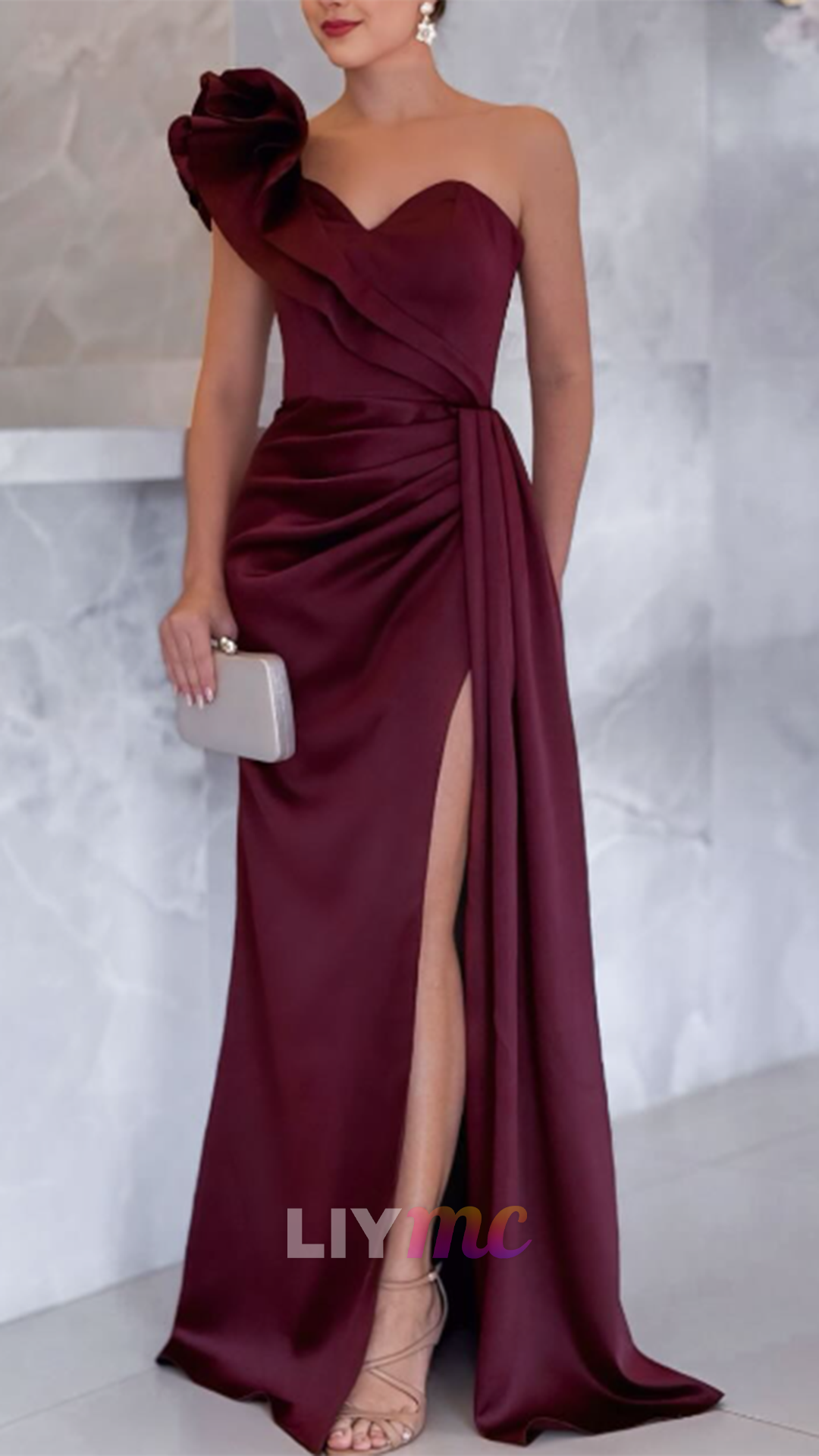 Sweetheart Ruffled Side Slit Sheath Evening Dress