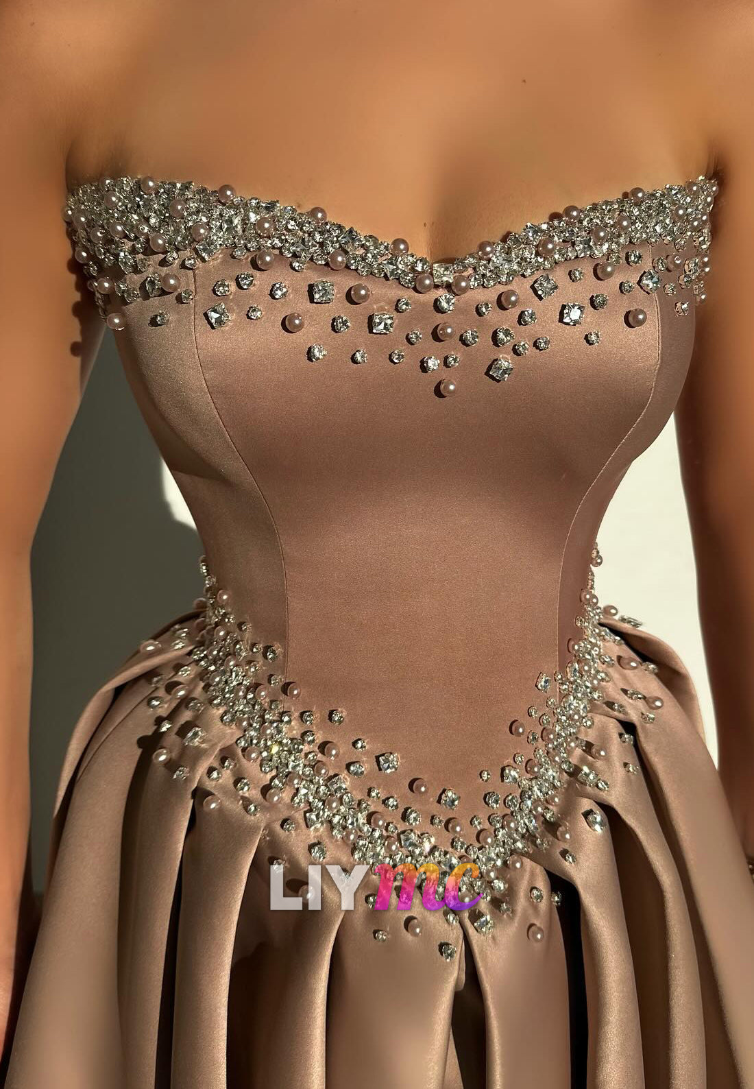 Sweetheart Satin Beaded Pleated A-Line Prom Dress