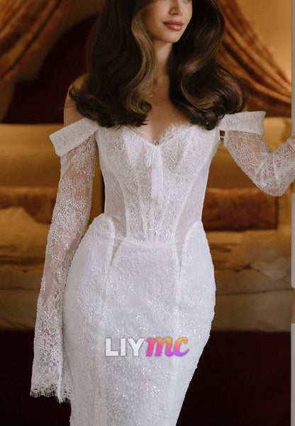 Sweetheart Sequins Appliques Long Sleeves Mermaid Wedding Dress