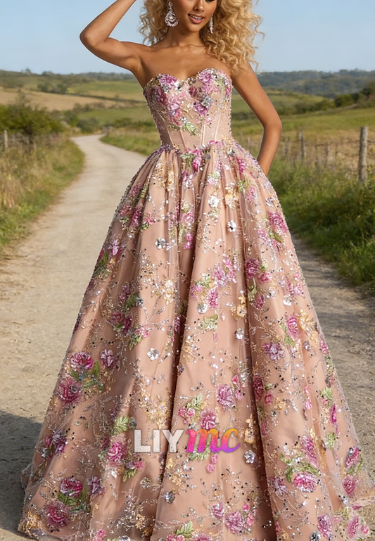 Sweetheart Sequins Appliques Sleeveless A-Line Prom Dress