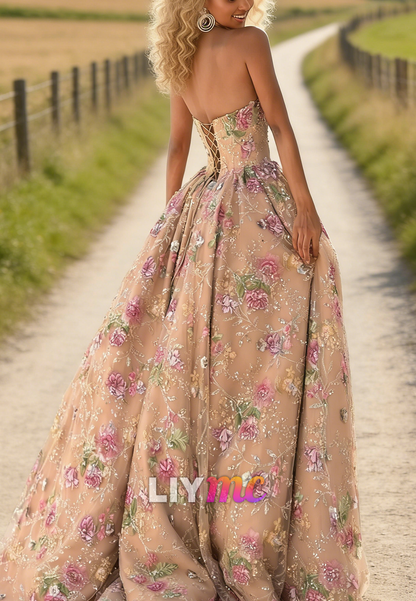 Sweetheart Sequins Appliques Sleeveless A-Line Prom Dress