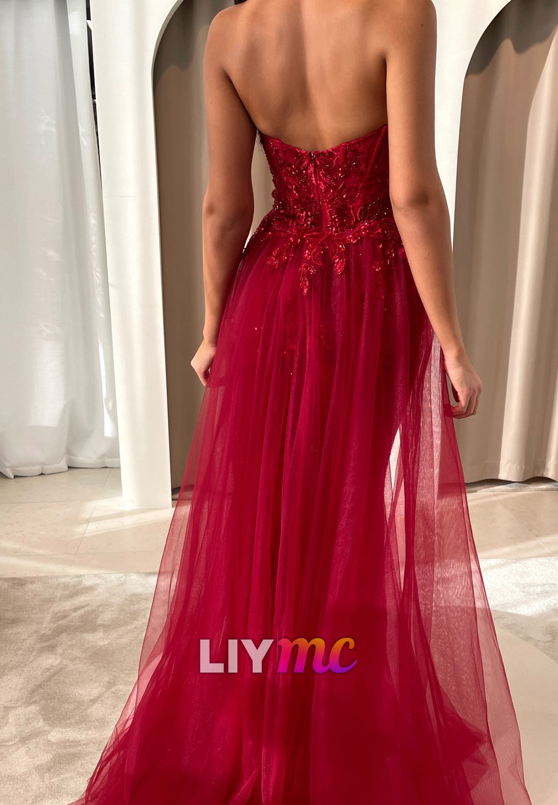 Sweetheart Sequins Appliques Strapless Mermaid Prom Dress