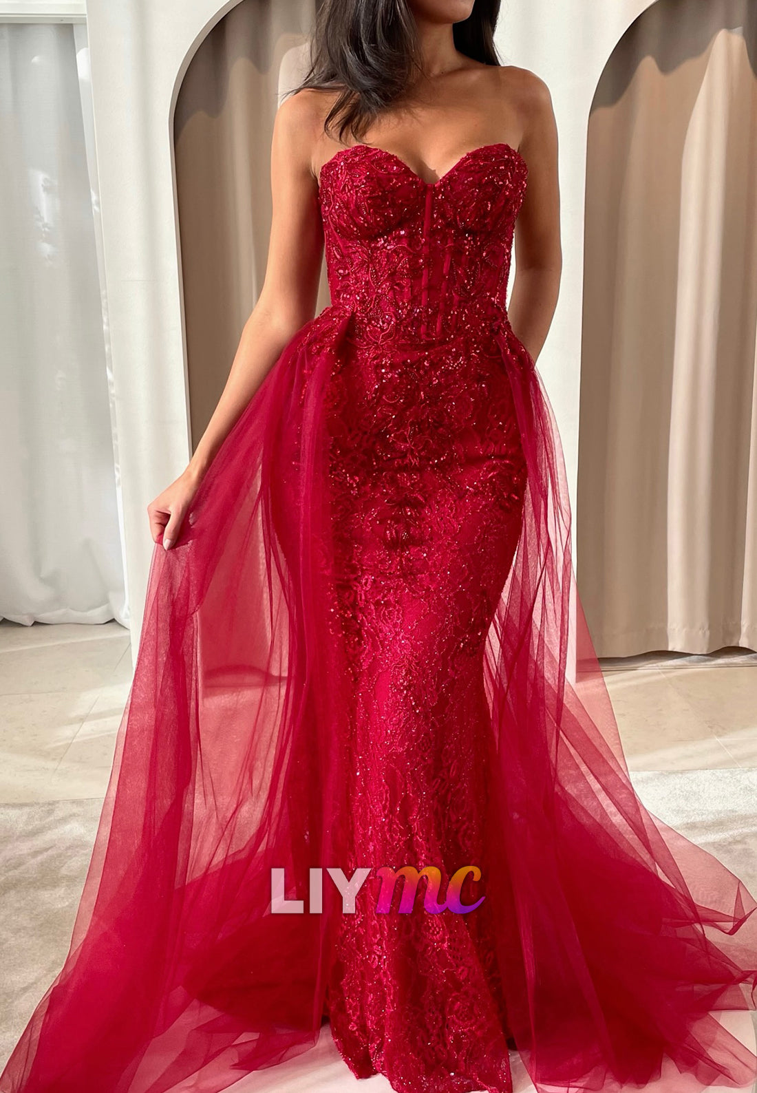 Sweetheart Sequins Appliques Strapless Mermaid Prom Dress