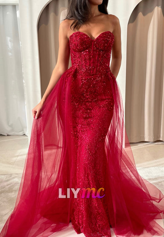 Sweetheart Sequins Appliques Strapless Mermaid Prom Dress
