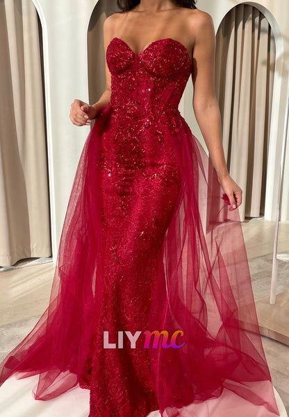 Sweetheart Sequins Appliques Strapless Mermaid Prom Dress