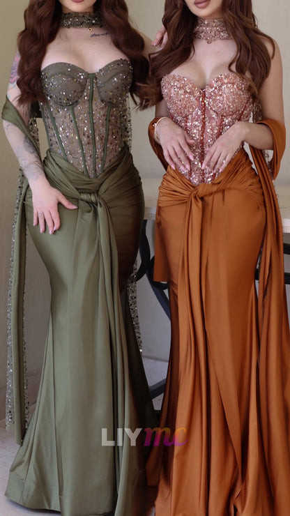 Sweetheart Sequins Beaded Corset Mermaid Prom Dress