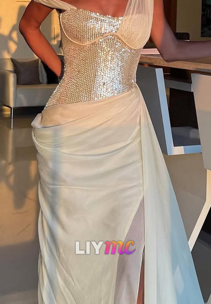 Sweetheart Sequins Side Slit Sheath Prom Dress