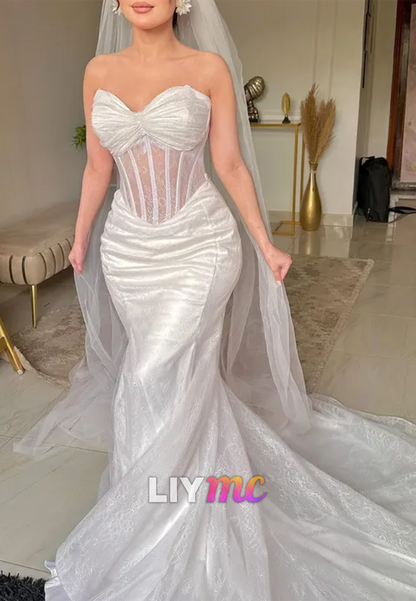Sweetheart Sheer Lace Appliques Mermaid Wedding Dress