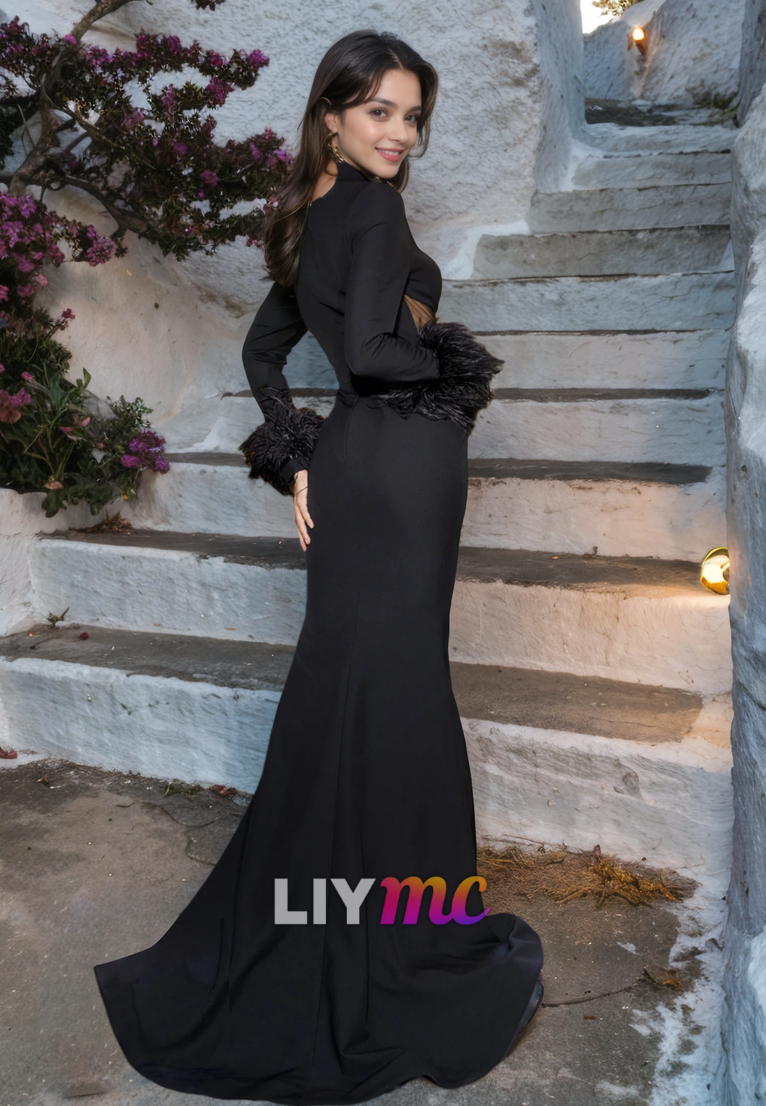 Sweetheart Sheer Side Slit Long Sleeves Sheath Party Dress