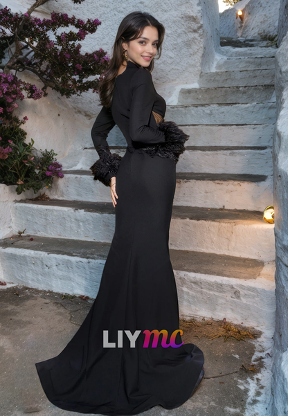 Sweetheart Sheer Side Slit Long Sleeves Sheath Party Dress