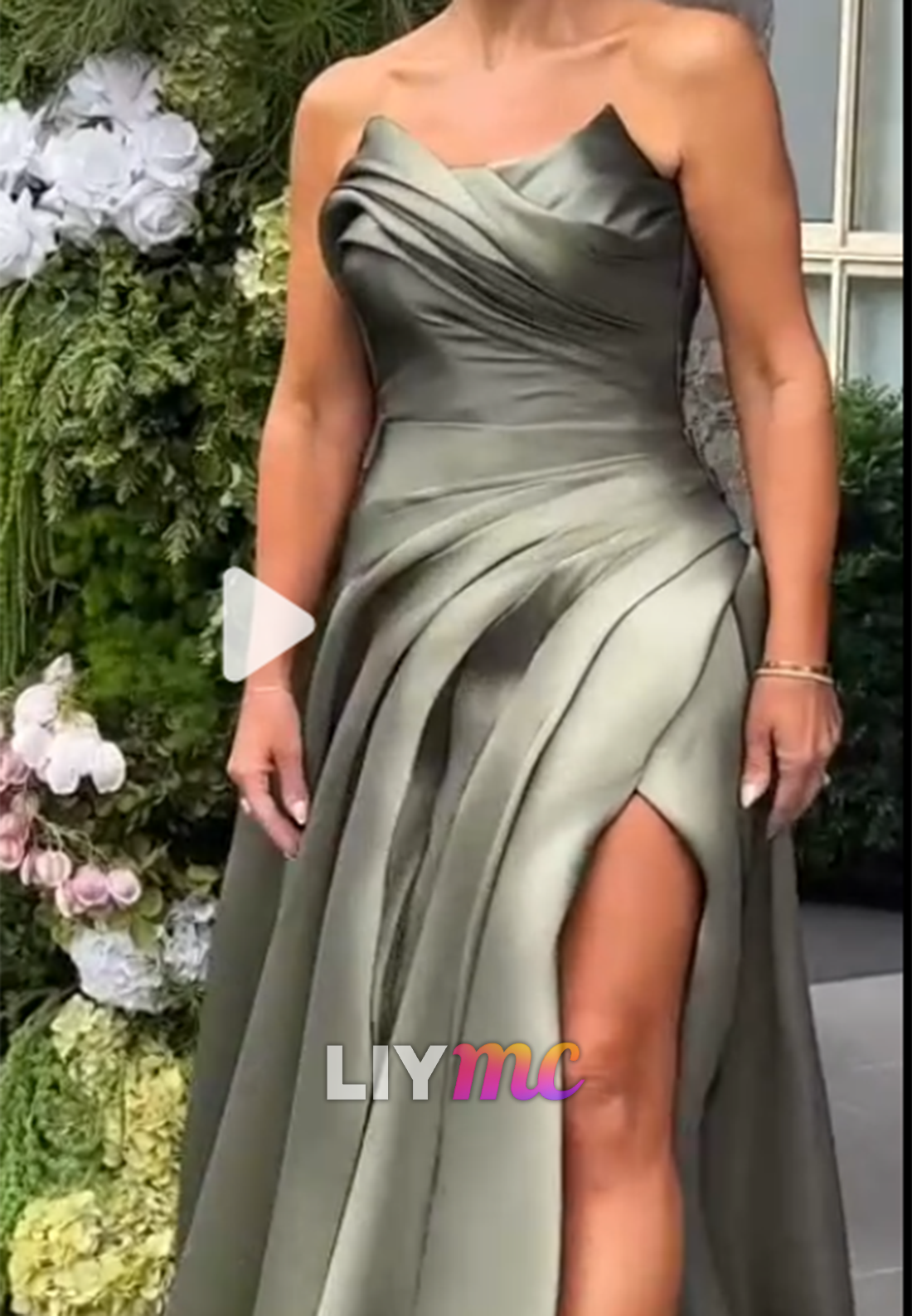 Sweetheart Sleek Pleated Side Slit A-Line Evening Dress