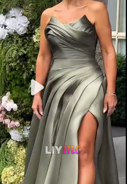 Sweetheart Sleek Pleated Side Slit A-Line Evening Dress
