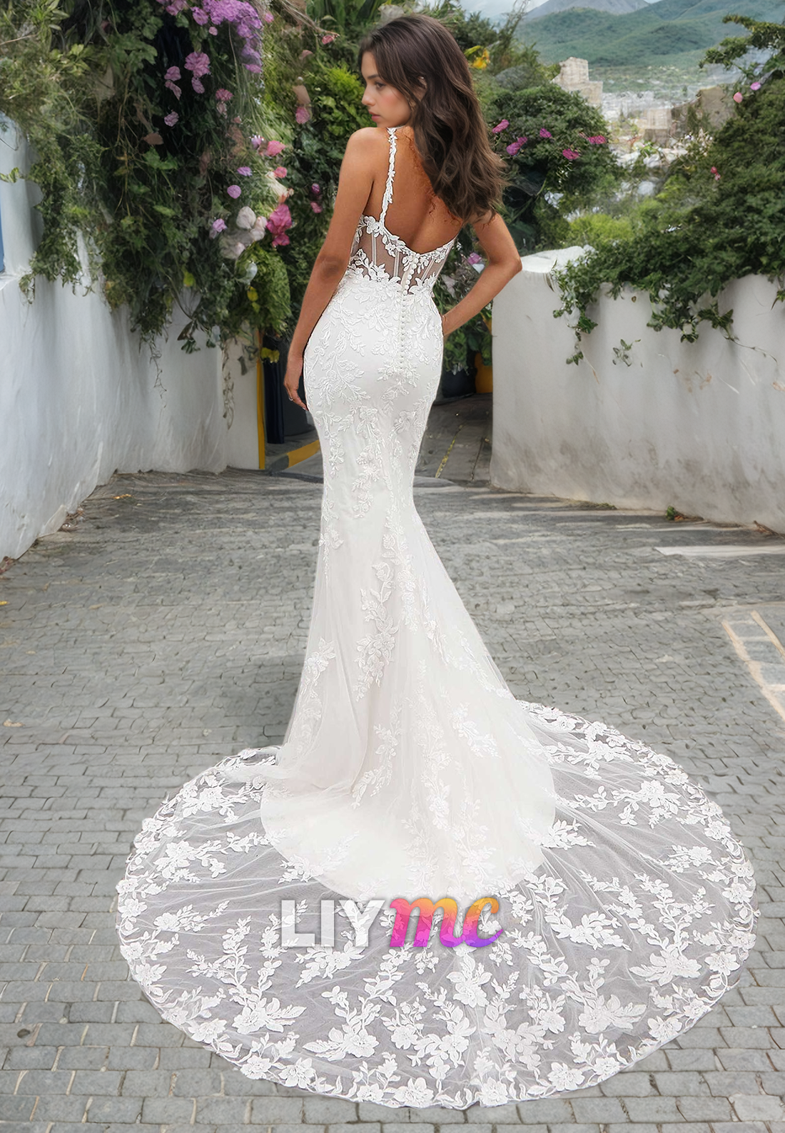 LW328 - Spaghetti Straps Lace Appliques Detachable Skirt Mermaid Wedding Dress