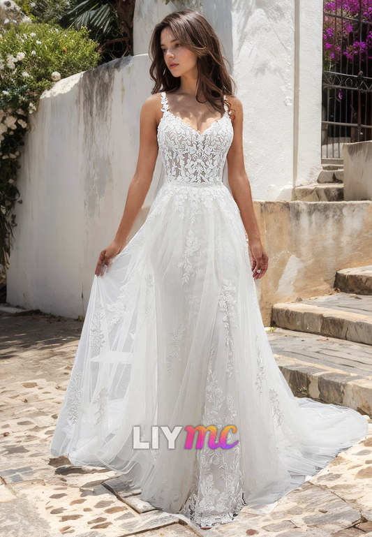 Sweetheart Sleeveless Appliques Mermaid Beach Wedding Dress