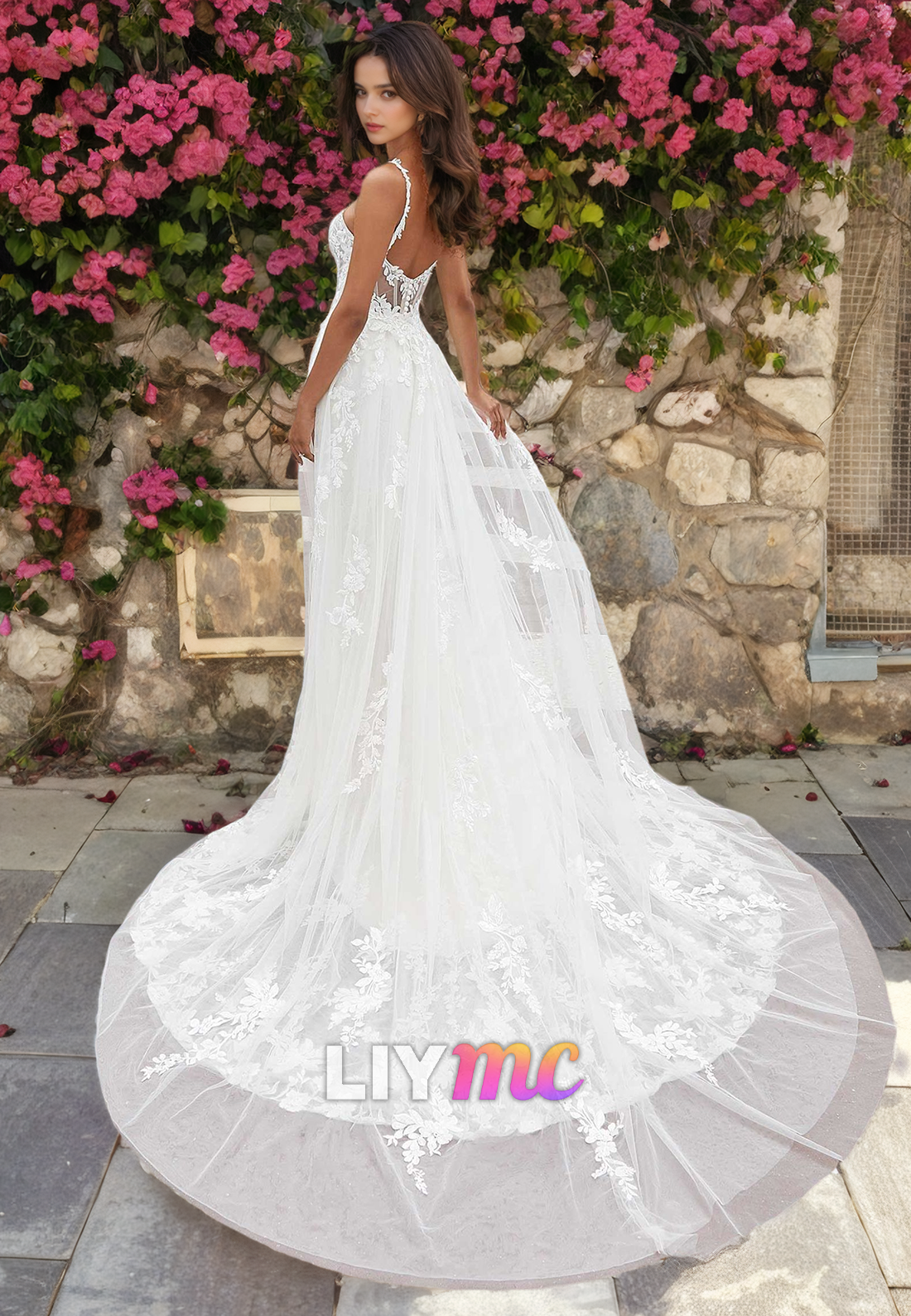 LW328 - Spaghetti Straps Lace Appliques Detachable Skirt Mermaid Wedding Dress