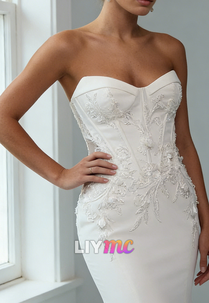 Sweetheart Sleeveless Appliques Mermaid Wedding Dress
