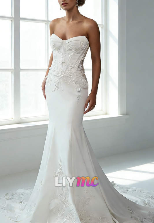 Sweetheart Sleeveless Appliques Mermaid Wedding Dress