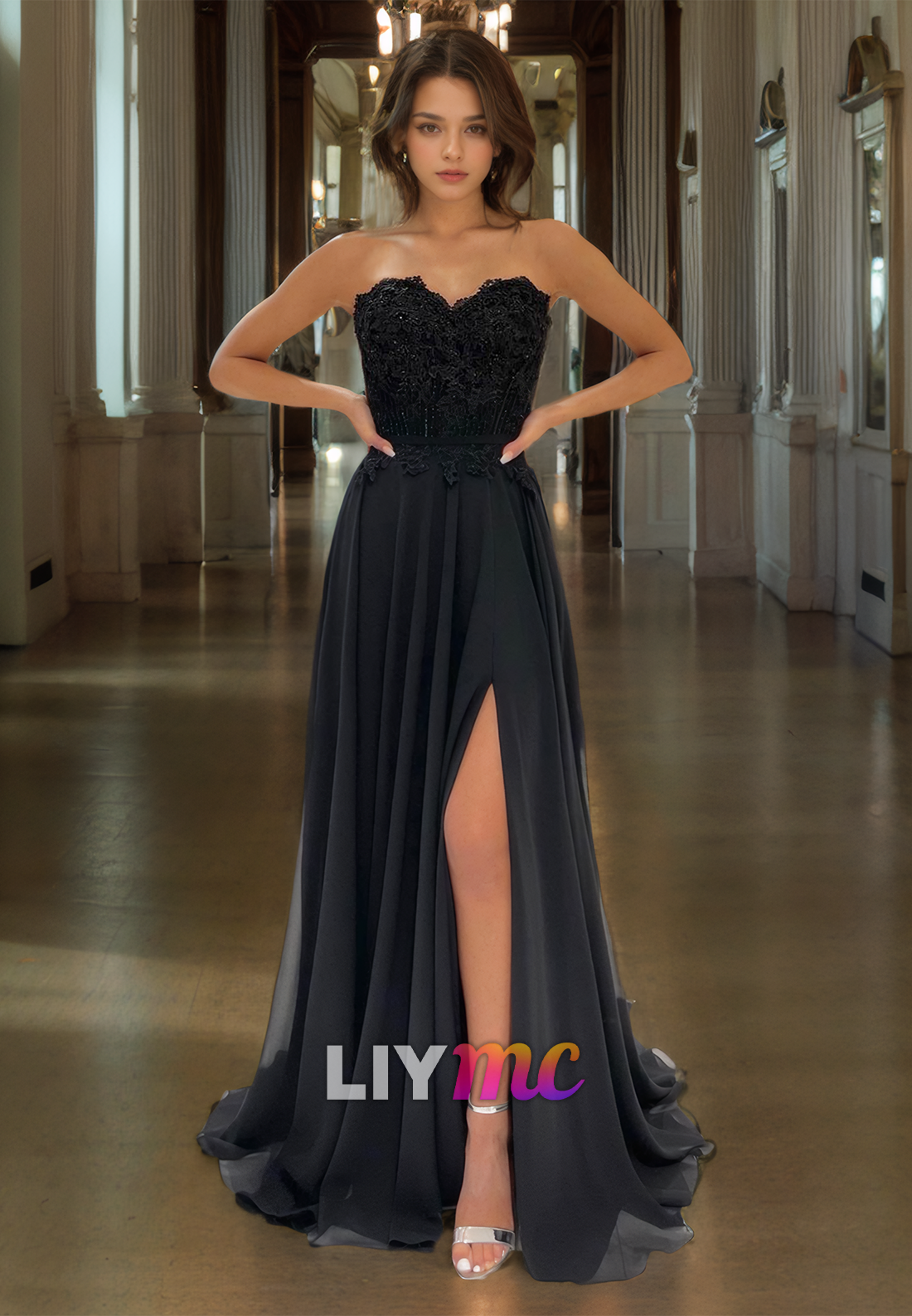 Sweetheart Sleeveless Appliques Pleated A-Line Prom Dress