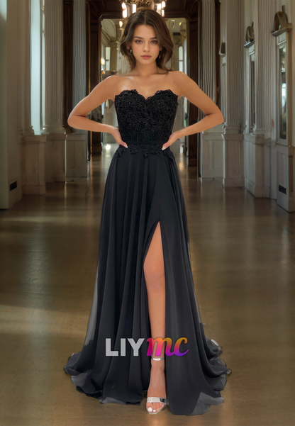 Sweetheart Sleeveless Appliques Pleated A-Line Prom Dress