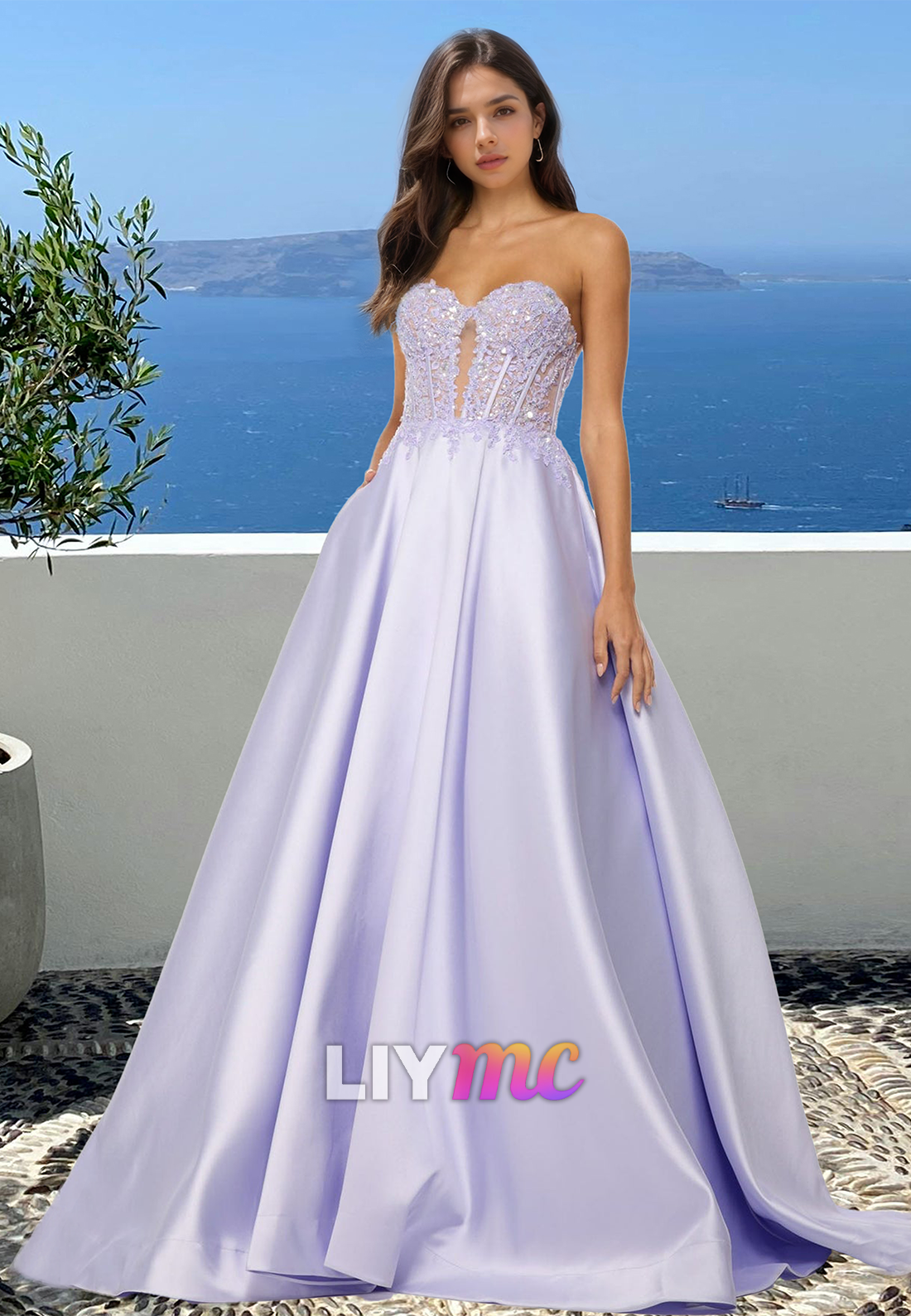 Sweetheart Sleeveless Appliques Pleated Satin A-Line Prom Dress