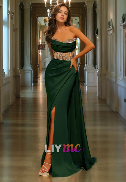 Sweetheart Sleeveless Appliques Ruched Sheath Prom Dress