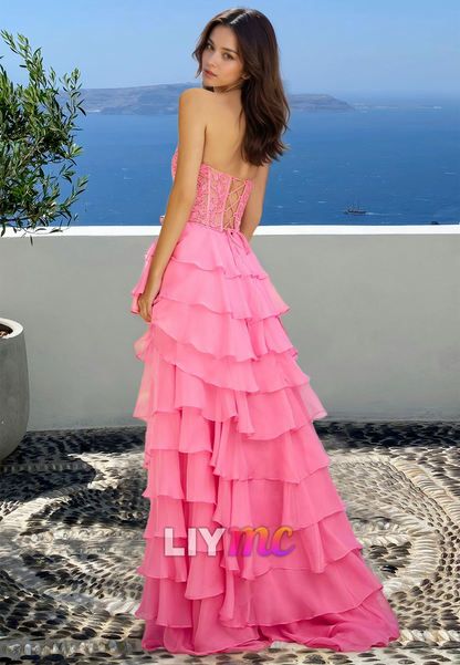 Sweetheart Sleeveless Appliques Tiered A-Line Prom Dress