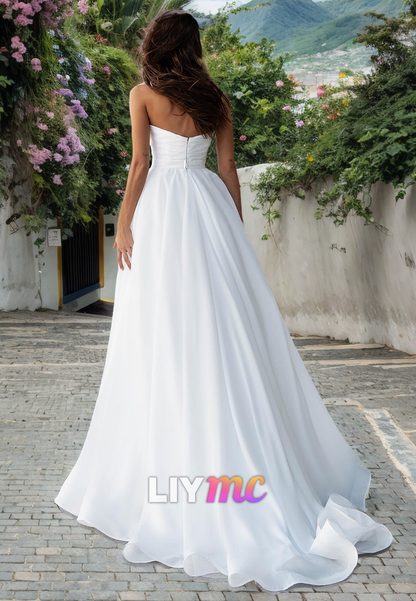 Sweetheart Sleeveless Beaded Ball Gown A-Line Wedding Dress